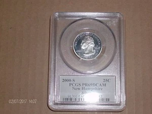 2000 S SILVER QUARTER NEW HAMPSHIRE PCGS PF69 DEEP CAMEO STATE QUARTER FLAG  - Picture 1 of 3