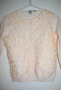 S Anthropologie Satin Ribbon Applique Cardigan Sweater RARE - Picture 1 of 5