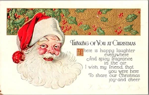 Postkarte Thinking Of You At Christmas Santa Holly Divided Back Unposted - Bild 1 von 2