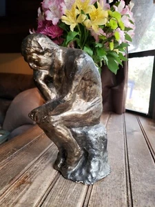 AS A MAN THINKETH Sculpture Thinking Man Statue 1971 chalk plaster BRONZE 9.5" - Picture 1 of 12