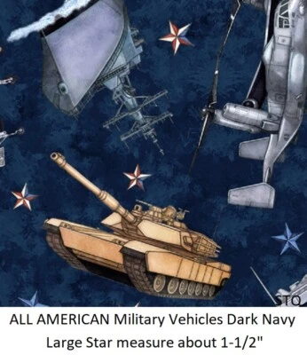 AMERICAN Militar Tanque Jet Ship Helo algodón acolchado tela tesoros azul marino Foto 1 de 4