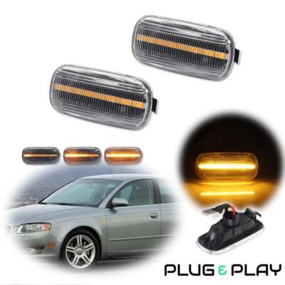 Clear Lens LED Dynamic Side Marker Lights Assembly for Audi A6 S6 C5 C6 A4 B6 B7 - Image 1 of 4
