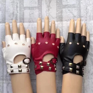 Guantes de cuero PU de medio dedo para mujer estilo rock punk guantes remaches sin dedos. - Imagen 1 de 14