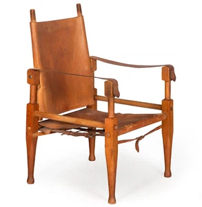 Gorgeous Patinated Leather and Oak “Safari” Chair by Wilhelm Kienzle ca. 1950 - Picture 1 of 24
