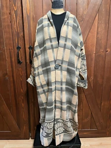 Vintage Stephanie Maraz Love Apples Santa Fe Long Wool Plaid Coat Size L/XL - Picture 1 of 12