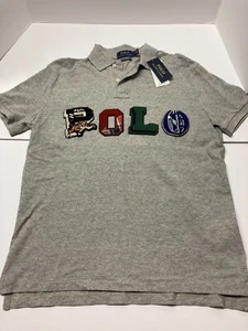 POLO RALPH LAUREN Men’s Short Sleeve Polo Shirt Appliqué Logo Sz Med Gray NEW - Picture 1 of 8