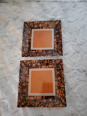 Amscan Halloween Melamine Orange Black Skull Bones Square Tray Spiders Set Of 2 - Image 1 of 4