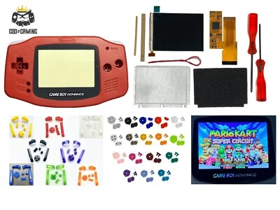 Nintendo Game Boy Advance GBA Backlight V2 IPS LCD Kit Shell RED PRE-CUT - Image 1 of 4