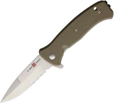 Al Mar Mini SERE 2020 Linerlock A/O Tan Folding 8Cr13MoV Serrated Knife amk2213 - Image 1 of 2
