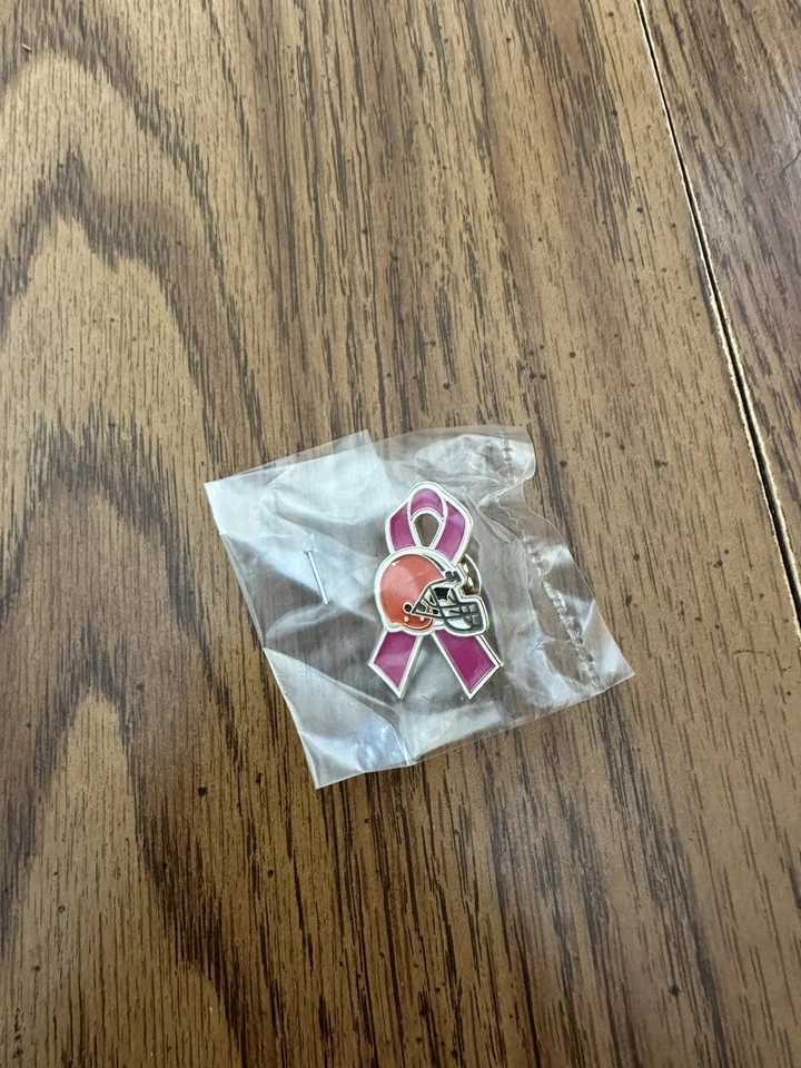Cleveland Browns Lapel Pin Breast Cancer Awareness Hot Pink Ribbon Football - Image 1 of 1