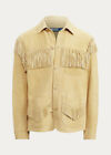 Men's Western Style Real Suede Leather Cowboy Jacket Fringes Beige Tassel Coat