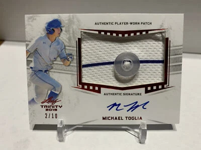 Michael Toglia 2019 Leaf Trinity Patch Auto 2Color Button #'d /10 PA-MT2 Rockies - Image 1 of 2