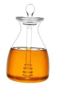 Honey Dispenser Glass Honey Pot Honey Jar with Dipper Sticks and Lid Cover - Picture 1 of 6
