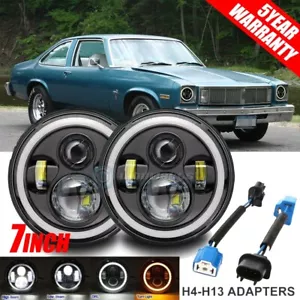 For 1974-1984 Oldsmobile Omega Pair 7" Round LED Headlights Hi/Lo DRL Ring Lamp - Foto 1 di 12