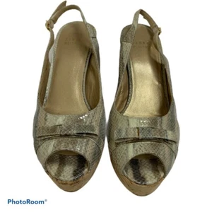 Stuart Weitzman Women's size 5 Snake Print Slingback Wedge Cork Sandals Peep Toe - Picture 1 of 7