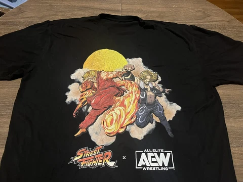 AEW x Street Fighter Hangman Adam Page All Elite Wrestling XL Black T Shirt Cover