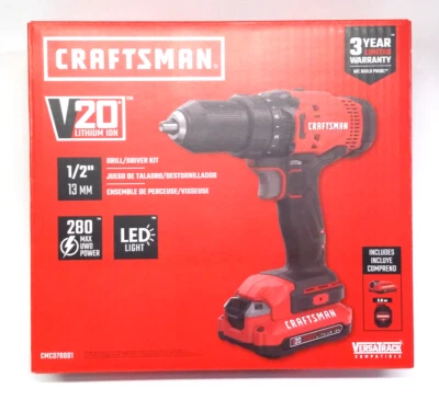Taladro inalámbrico CRAFTSMAN V20 20 voltios máximo 1/2 pulgada batería y cargador incluidos Foto 1 de 4