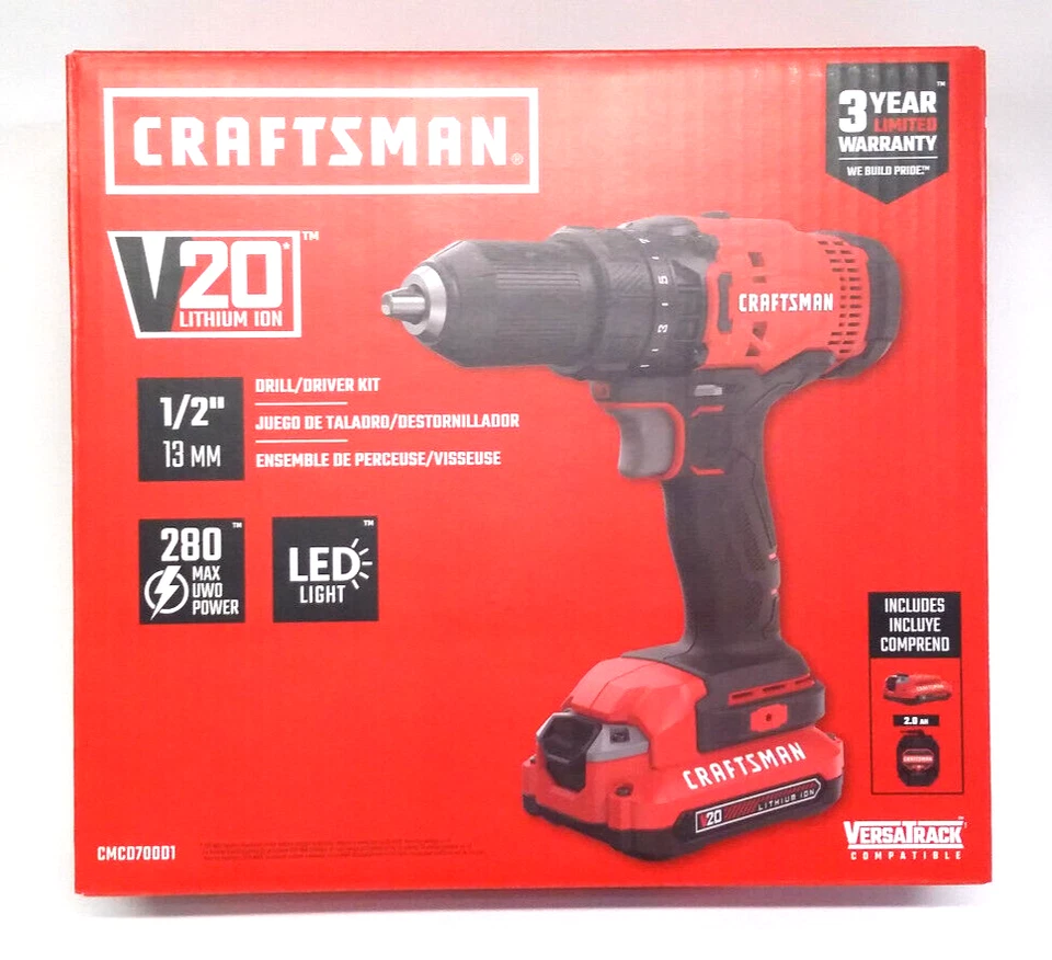 CRAFTSMAN CMCD700D1 1/2 Inch Keyless 20 Volt Cordless Drill w/battery & charger