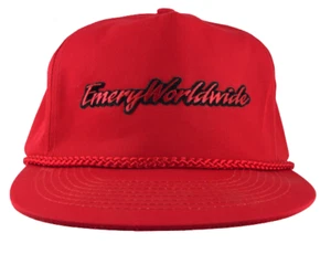 Emery Worldwide Snapback Trucker Hat Red Script Patch Mesh Buckram Rope Bill - Picture 1 of 5