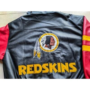 Washington Redskins 90s GAME DAY faux LEATHER bomber jacket XL blk red NFL vtg - Picture 1 of 11
