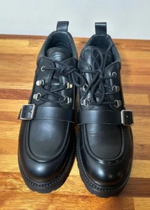 NWB AllSaints Shoes Black 7M Yarrow Calf Leather Lug Sole Chunky Moto Boots - Picture 1 of 11