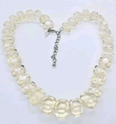 Collar TALBOTS Grueso LUCITE Cuentas Amarillo Pálido Tono Plata 26 pulgadas Foto 1 de 4