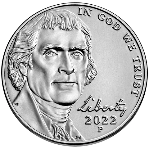 2022 P  Jefferson Nickel From New Bank Roll, Free Shipping Cover