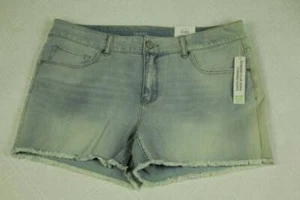 NEW Womens Shorts Worn Look Cut Offs Size 14 Pockets Stretch Mid Rise Denim - Picture 1 of 7