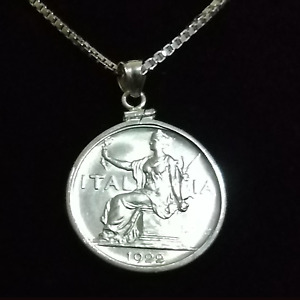 Italy 1922 Silver One Lira Coin Necklace