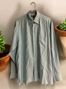 Ermenegildo Zegna Light Blue Long Sleeve Tiny Checker Dress Shirt Men's Size L - Picture 1 of 9