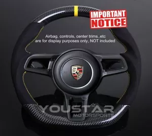 ORIGINALE FIBRA DI CARBONIO ALCANTARA Volante per Porsche Boxster Cayman 991 718 - Foto 1 di 12