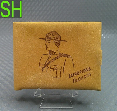 Cartera de cuero marrón vintage años 70 Souviner Lethbridge Alberta Canadá Mountie Foto 1 de 4