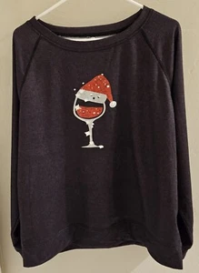 Damen Weihnachten Weinglas Langarmshirt 2X dunkelmarine neu ohne Etikett - Bild 1 von 7