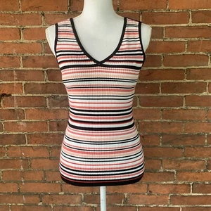 White House Black Market Tank Top Striped V-neck Preppy Ribbed Size Large Career - Picture 1 of 11