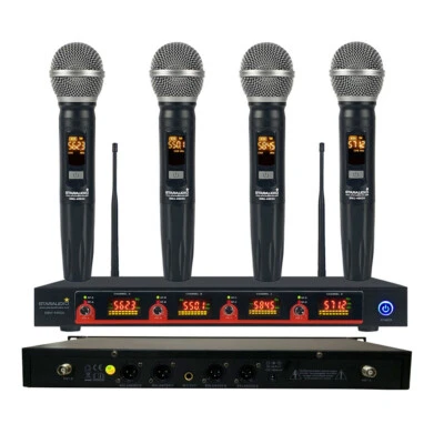 Audio UHF Wireless Microphones 4CH KTV Dynamic Handheld Mics Karaoke System Mic - Image 1 of 4