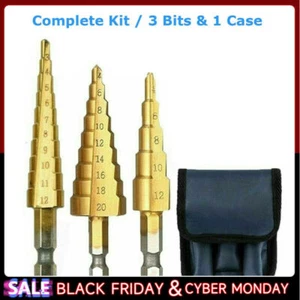 3Pcs Drill Bit Titanium HSS Set Steel Cone Step Quick Change 1/4" Shank Hole Cut - Picture 1 of 12