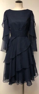 VESTIDO JON MANDL I. MAGNIN VINTAGE BAILE DE SALÓN ESCALONADO AZUL CON VOLANTES DOBLADILLO TALLA 8? - Imagen 1 de 8