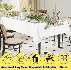 48 Pack White Plastic Tablecloths - 54 x 108 IN Disposable Table Covers - Picture 1 of 6