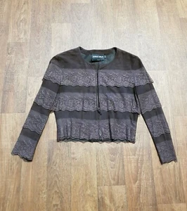 Vintage Armani Jacket | Designer Armani Brown Suede & Lace Jacket Size 10 Retro - Picture 1 of 9