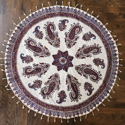 Persian Ghalamkar Hand-printed Tapestry Table Cloth Calico Wall Hanging D 46" - Image 1 of 4