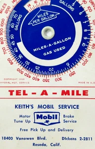 Calculadora de kilometraje de gas petróleo Mobil de colección Keith's Service Station Reseda CA 1958 - Imagen 1 de 5