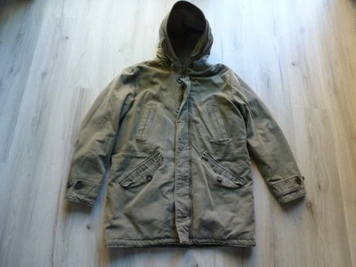 Guess Mens XL Work Jacket Full Zip Sherpa Lined Hood Faded Olive Military Grunge - Image 1 of 4