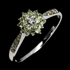 925 Sterling Silver Ring Round Peridot Sapphire Tanzanite Gemstone Jewelry Sz 9 - Picture 1 of 14