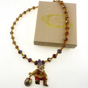 Kirks Folly Necklace Gnome Elf Leprechaun Enhancer Pendant Rhinestone Amber Glas - Picture 1 of 22