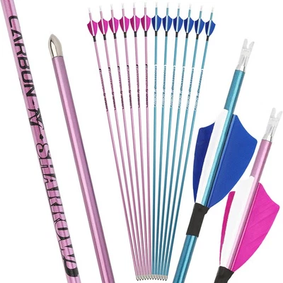 31" Pure Carbon Arrows SP400-1000 Shaft 4.2mm Feather Archery Bow Target Hunting - Image 1 of 4