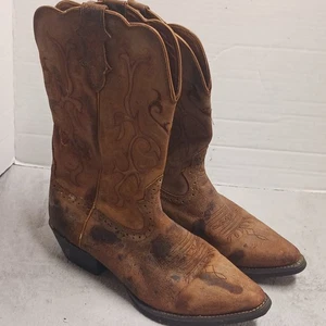 Stivali da cowboy western Justin in pelle marrone - cuciture decorative donna 9,5 - Foto 1 di 9