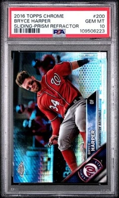 2016 TOPPS CHROME PRISM REFRACTOR #200 BRYCE HARPER Sliding PSA 10 - Image 1 of 2