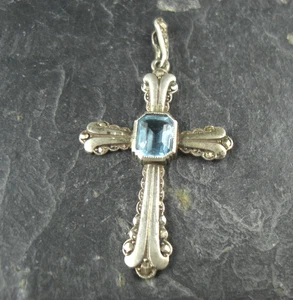 Anhänger Kette Kreuz Aquamarin 835er Silber - Bild 1 von 2