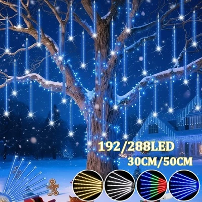 Christmas Lights Outdoor 192/288 LED Icicle Snowfall Meteor Shower Rain String - Image 1 of 4