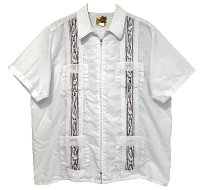 Camisa XL De Colección The Genuine Haband Guayabera Blanca Bordada Vacaciones Cremallera Frontal Foto 1 de 4